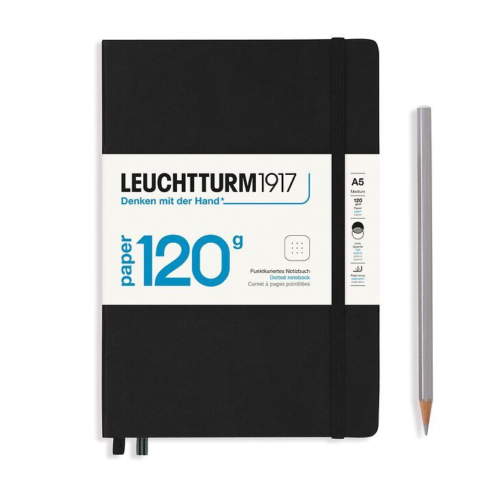 LEUCHTTRUM – Premium 120G Edition – 203 Numbered Pages, Hardcover, Medium Notebook (A5) Dotted – Classic Black - Buchan's Kerrisdale Stationery