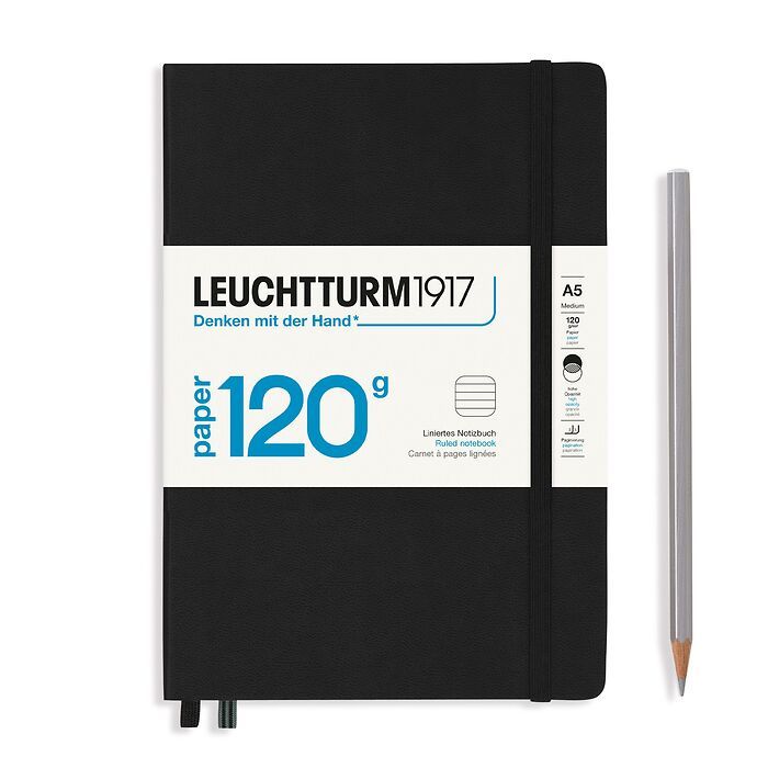 LEUCHTTRUM – Premium 120G Edition – 203 Numbered Pages, Hardcover, Medium Notebook (A5) Ruled – Classic Black - Buchan's Kerrisdale Stationery