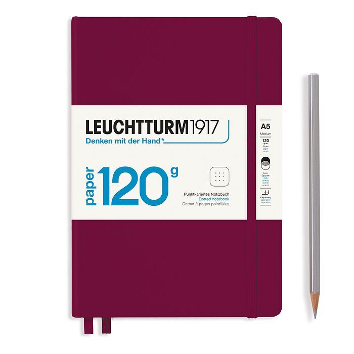 LEUCHTTRUM – Premium 120G Edition – 203 Numbered Pages, Hardcover, Medium Notebook (A5) Dotted – Port Red - Buchan's Kerrisdale Stationery