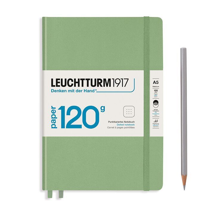 LEUCHTTRUM – Premium 120G Edition – 203 Numbered Pages, Hardcover, Medium Notebook (A5) Dotted – Sage Green - Buchan's Kerrisdale Stationery