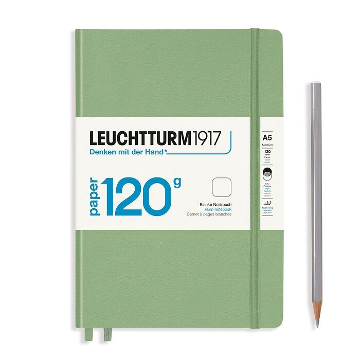 LEUCHTTRUM – Premium 120G Edition – 203 Numbered Pages, Hardcover, Medium Notebook (A5) Plain – Sage Green - Buchan's Kerrisdale Stationery