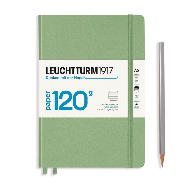 LEUCHTTRUM – Premium 120G Edition – 203 Numbered Pages, Hardcover, Medium Notebook (A5) Ruled – Sage Green - Buchan's Kerrisdale Stationery