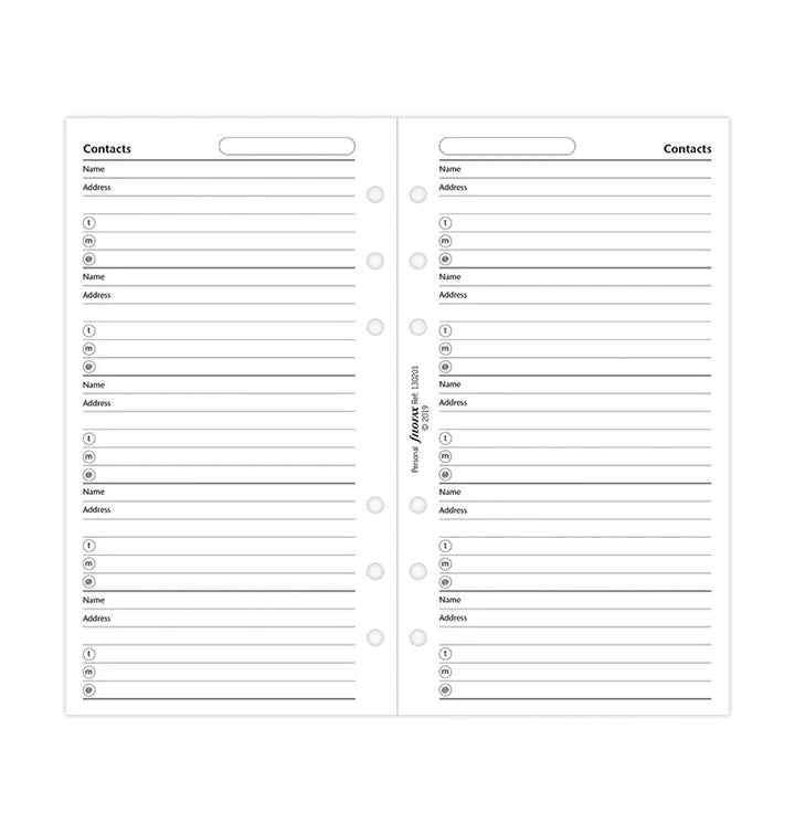 Filofax - Personal Contacts Refill - White