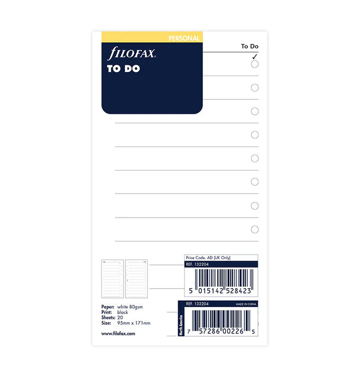 Filofax - Personal To Do Sheets - White
