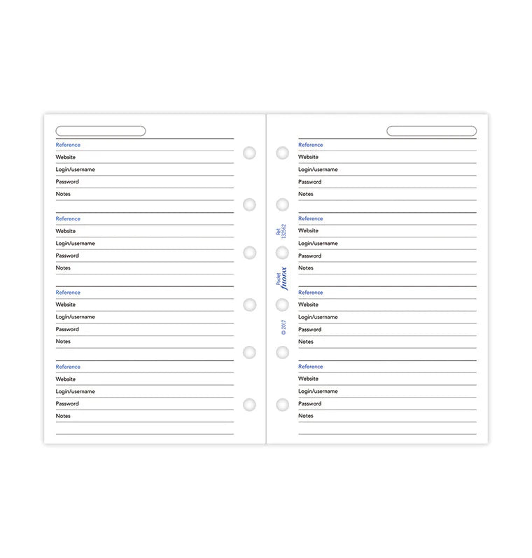 Filofax - Pocket Password Paper - White