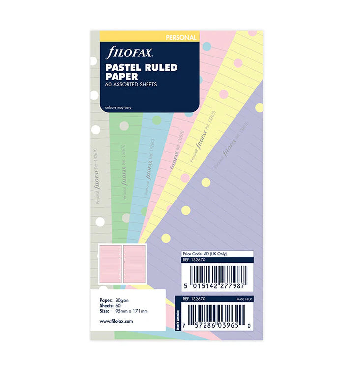 Filofax - Personal Pastel Ruled Paper - 60 Assorted Sheets