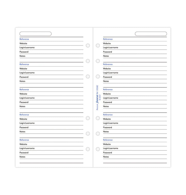 Filofax - Personal Password Paper - White