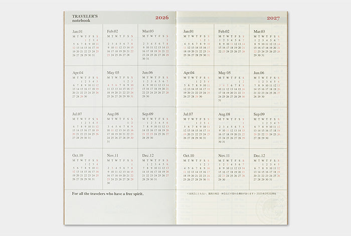 Traveler's Notebook - 2026 Weekly Vertical - Regular Size