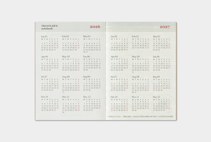 Traveler's Notebook - 2026 Monthly Diary - Passport Size