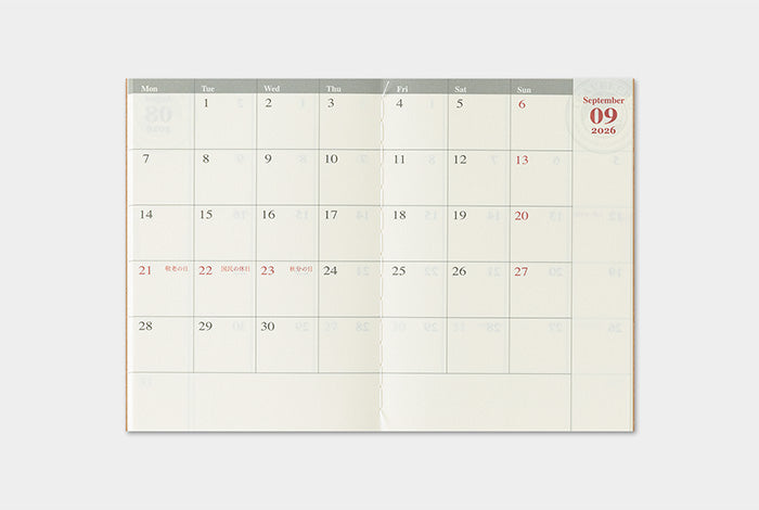 Traveler's Notebook - 2026 Monthly Diary - Passport Size