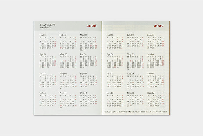 Traveler's Notebook - 2026 Weekly Diary - Passport Size