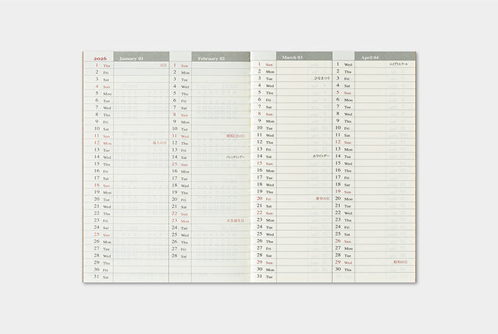 Traveler's Notebook - 2026 Weekly Diary - Passport Size
