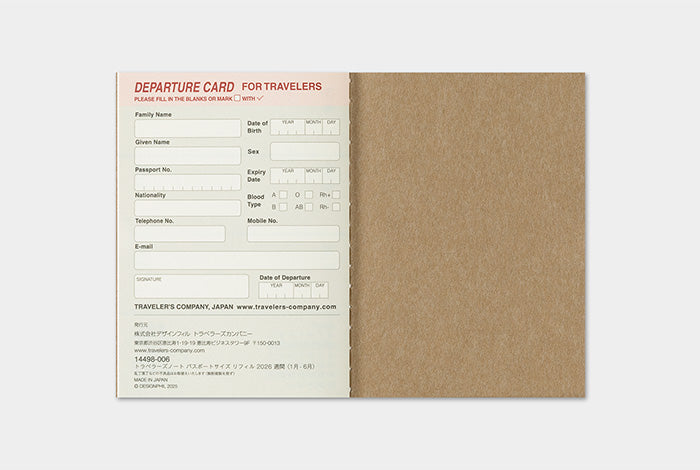 Traveler's Notebook - 2026 Weekly Diary - Passport Size