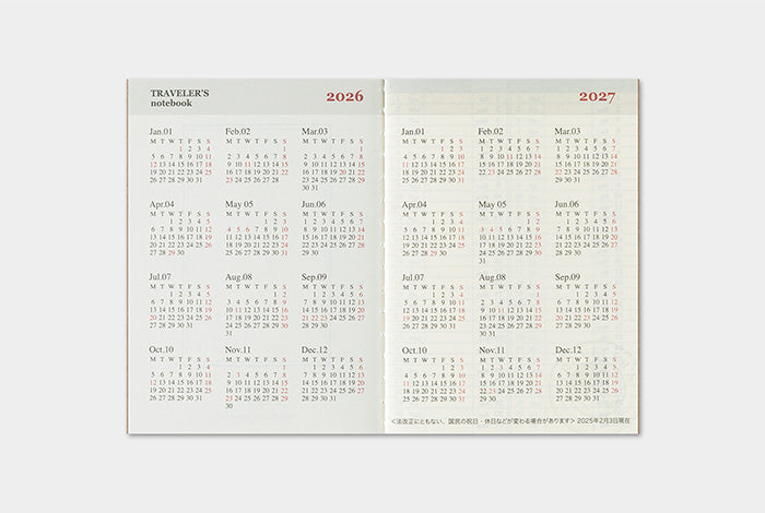 Traveler's Notebook - 2026 Weekly Diary - Passport Size