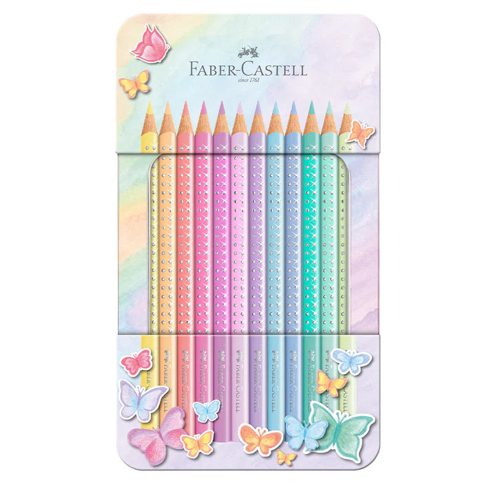Faber-Castell - Colour Pencil Grip Pencil Tin Box - Sparkle Pastel - 12pcs