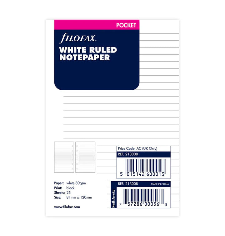 Filofax - Pocket Ruled Notepaper - White