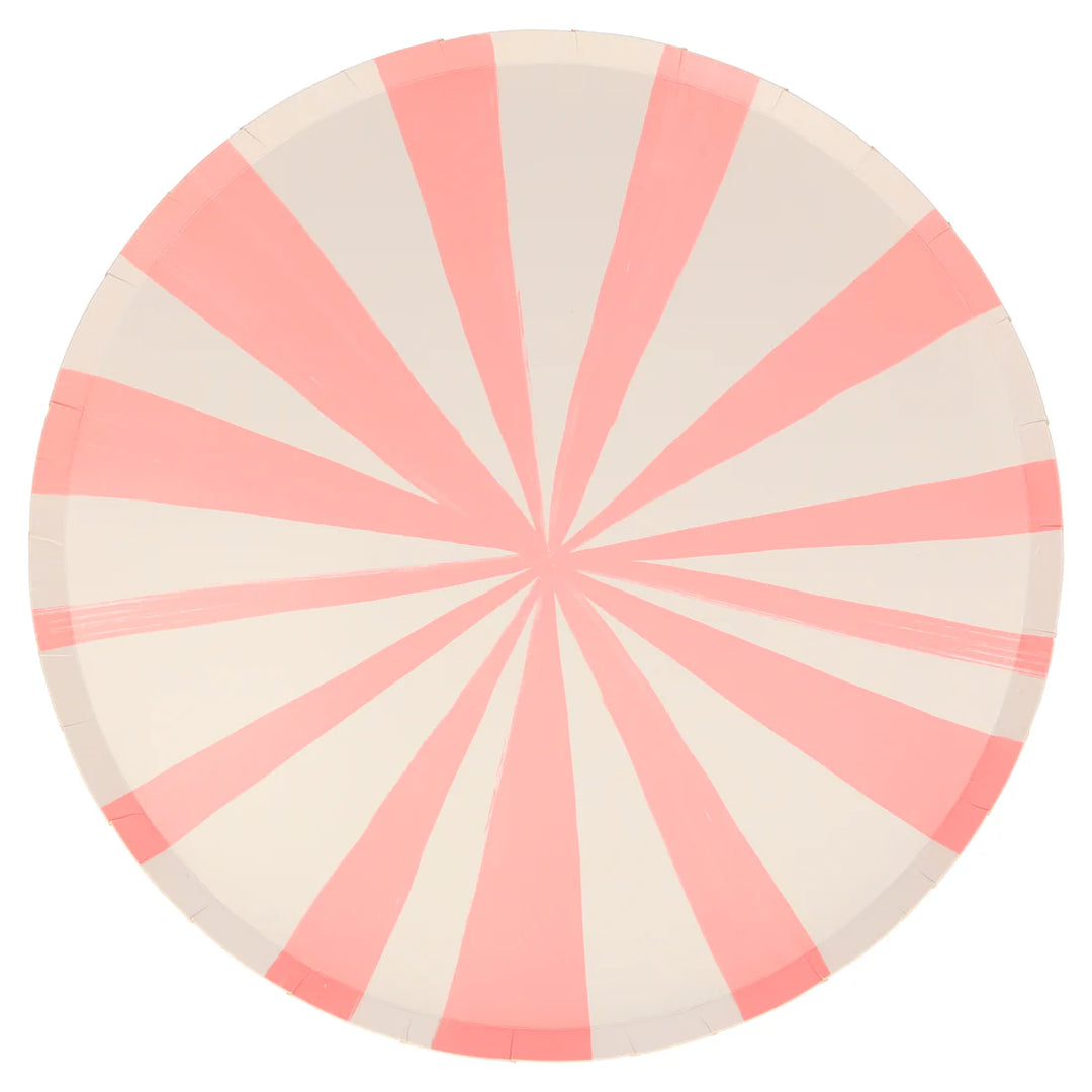 MERI MERI - Pink and White Striped Large Paper Plates - Pack of 8
