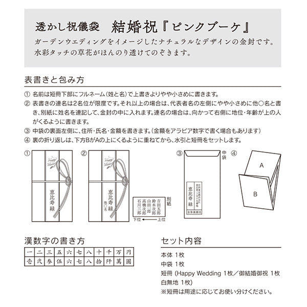 Midori - Money Envelope - Wedding Watermark Pink Bouquet