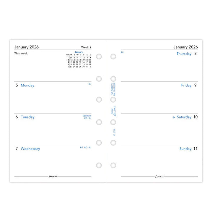 Filofax 2026 - Week On Two Pages - Diary Refill - Classic Pocket - English