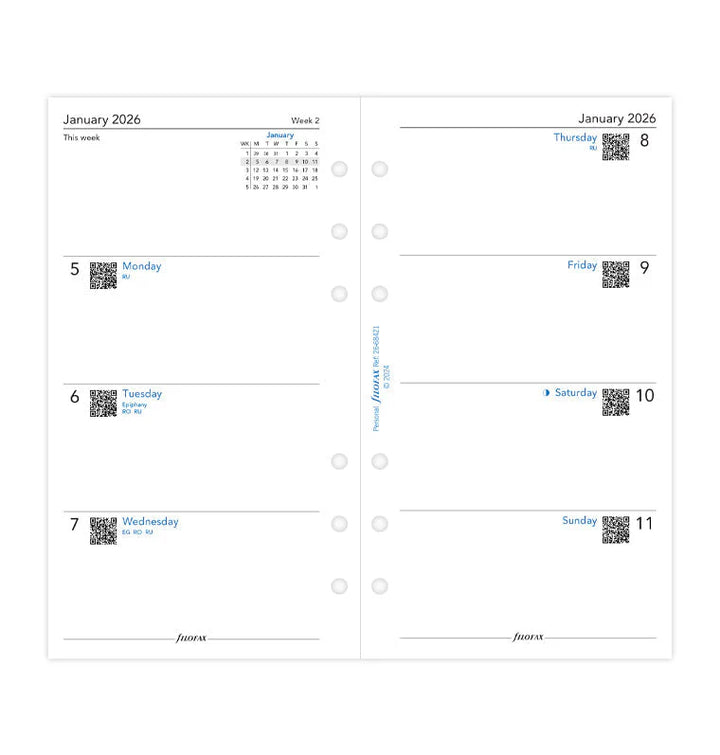 Filofax 2026 - Week On Two Pages - Diary Refill - Classic Personal - English