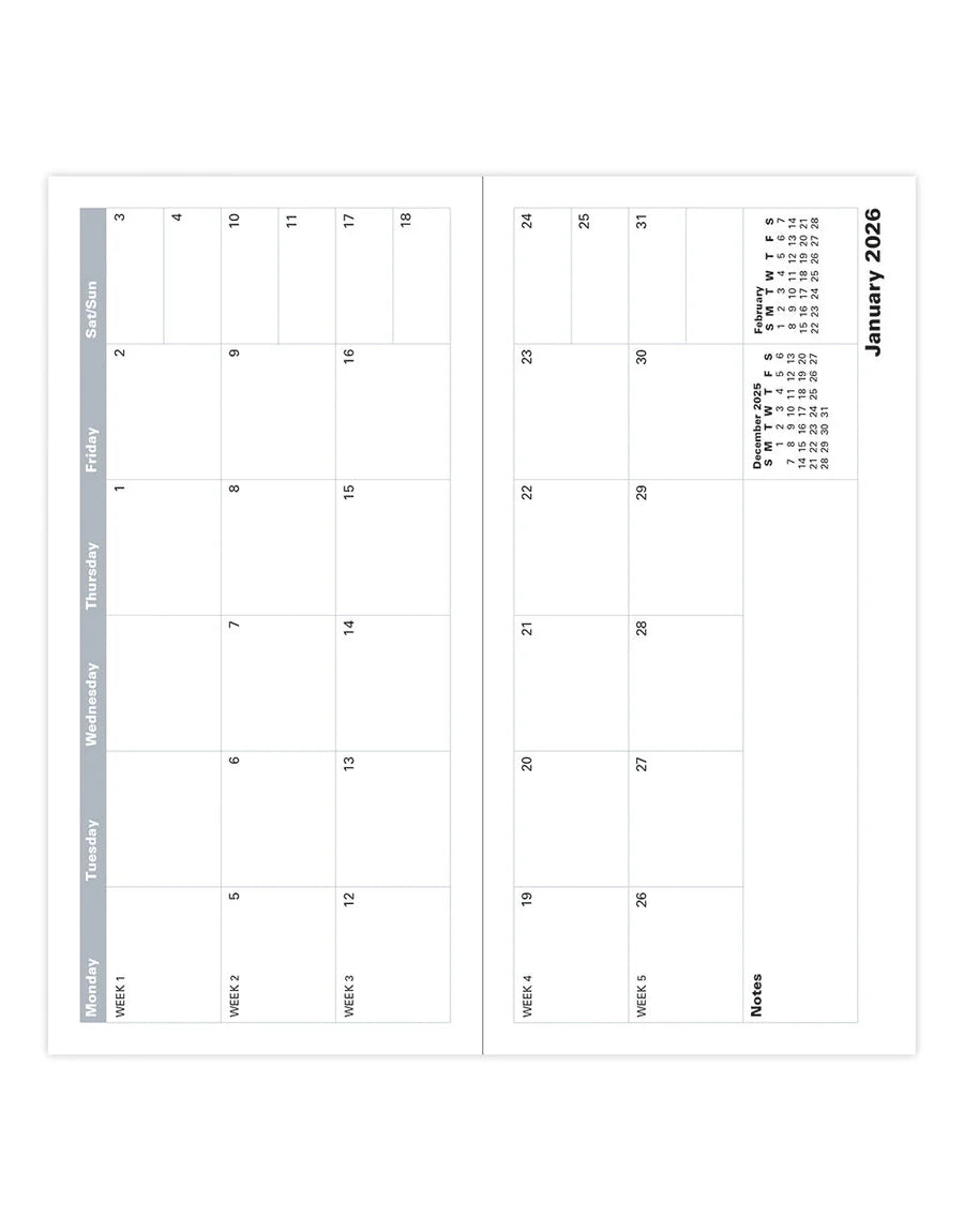 Letts of London - 2026 Slim Monthly Planner - Landscape Month-to-View - Black