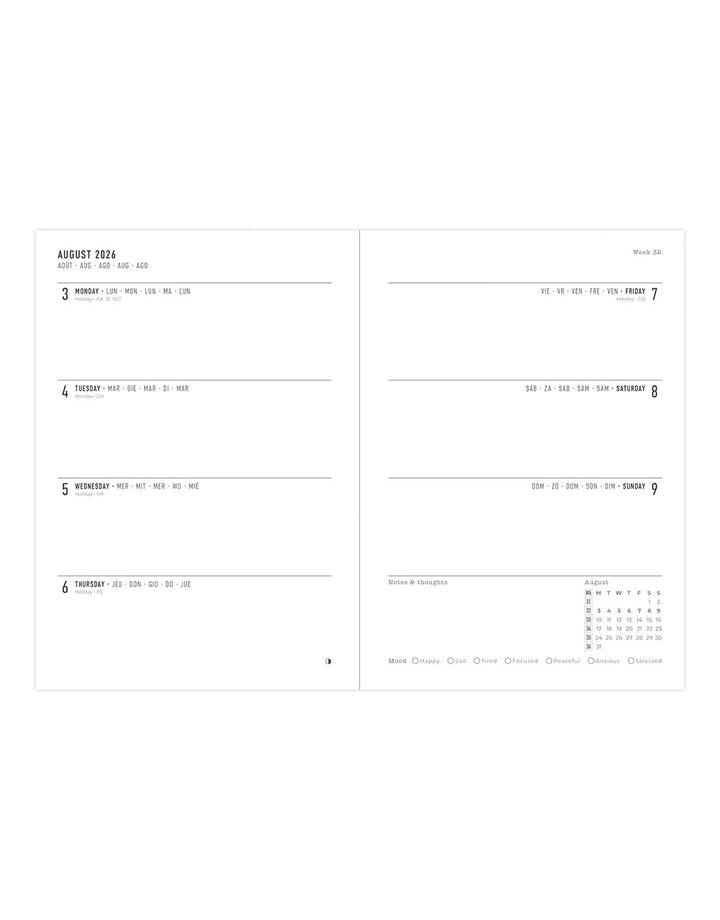 Letts of London - Dazzle A5 Week to View Planner - 2026-2027 - Multilanguage - Black