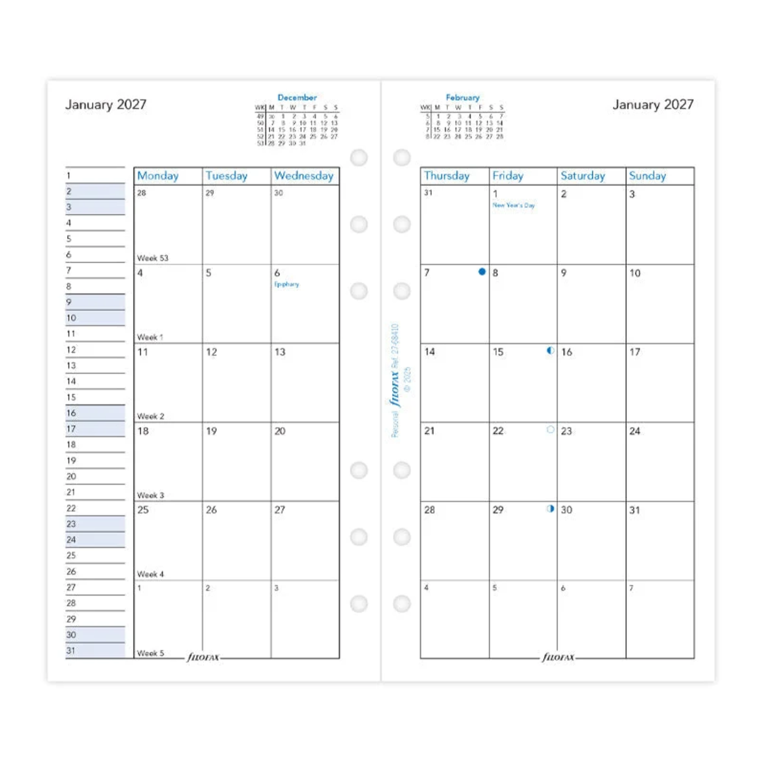 Filofax 2027 - Month On Two Pages - Diary Refill - Classic Personal - English