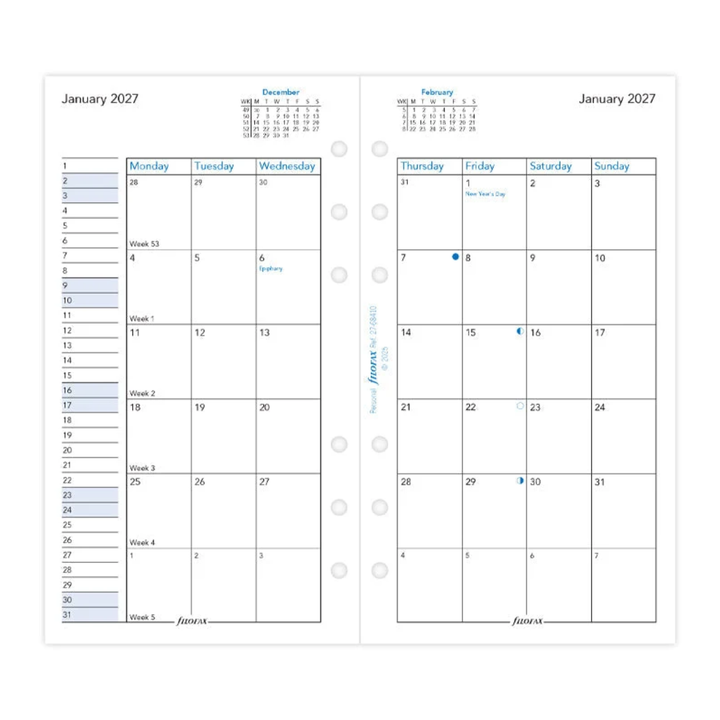 Filofax 2027 - Month On Two Pages - Diary Refill - Classic Personal - English