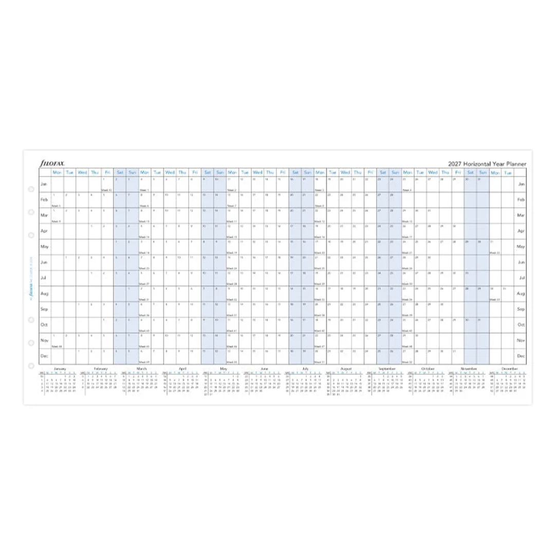 Filofax 2027 - Year Planner - Diary Refill - A5 - English with Horizontal Layout