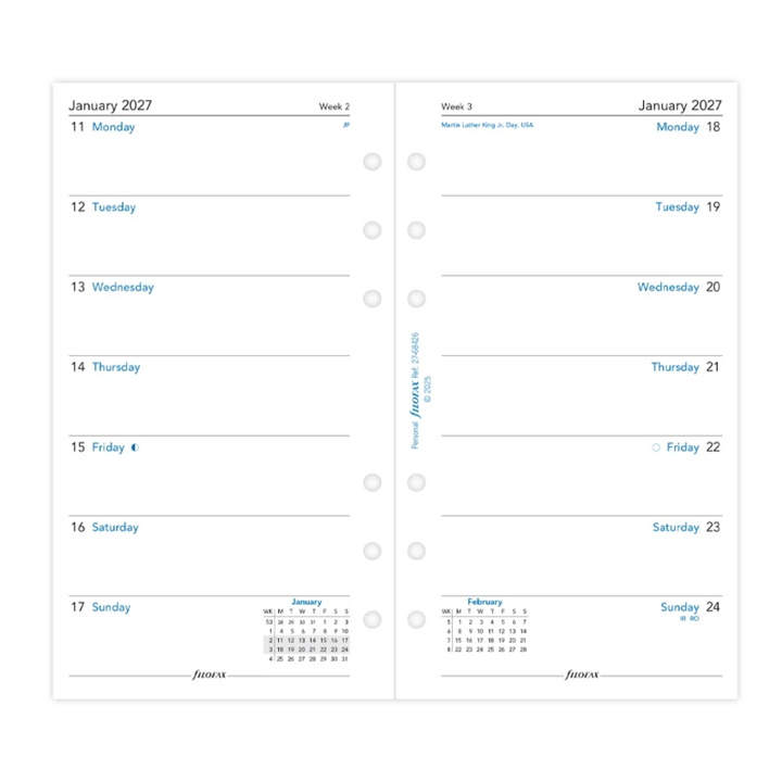 Filofax 2027 - Week On One Page - Diary Refill - Classic Personal - English