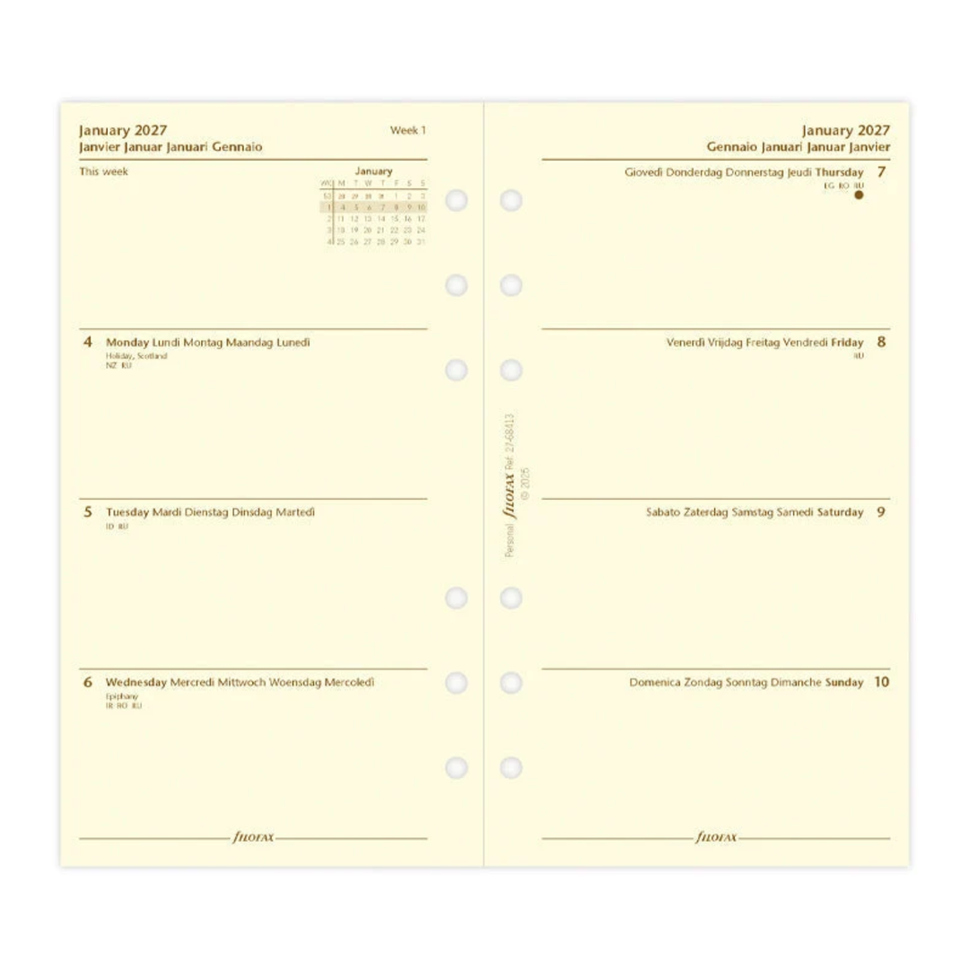 Filofax 2027 - Week On Two Pages - Diary Refill - Classic Personal - Cream - Multilanguage