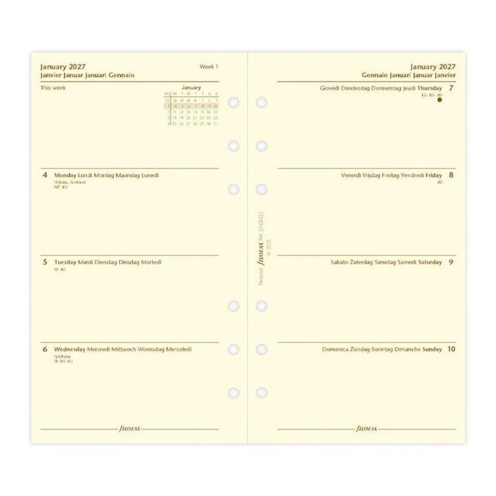 Filofax 2027 - Week On Two Pages - Diary Refill - Classic Personal - Cream - Multilanguage