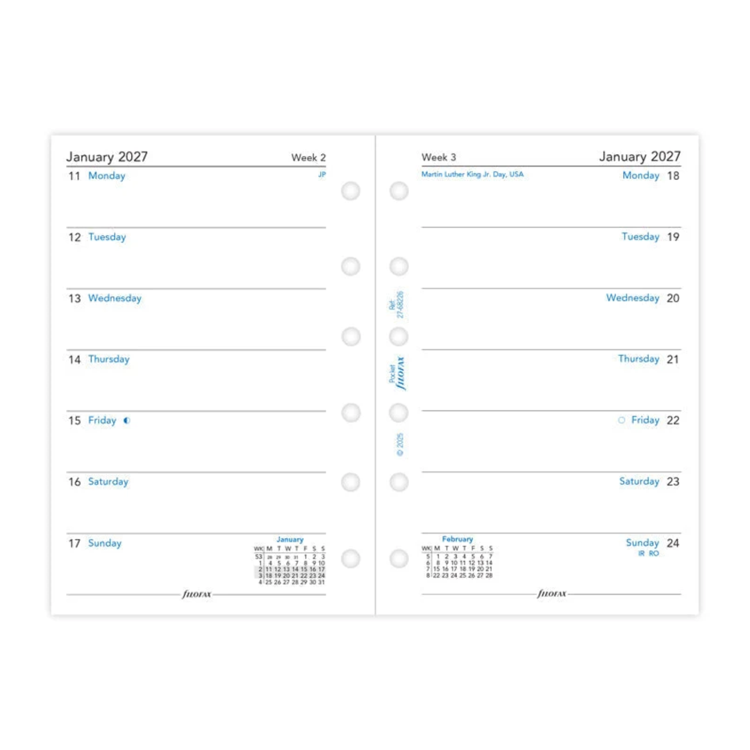 Filofax 2027 - Week On One Page - Diary Refill - Pocket - English