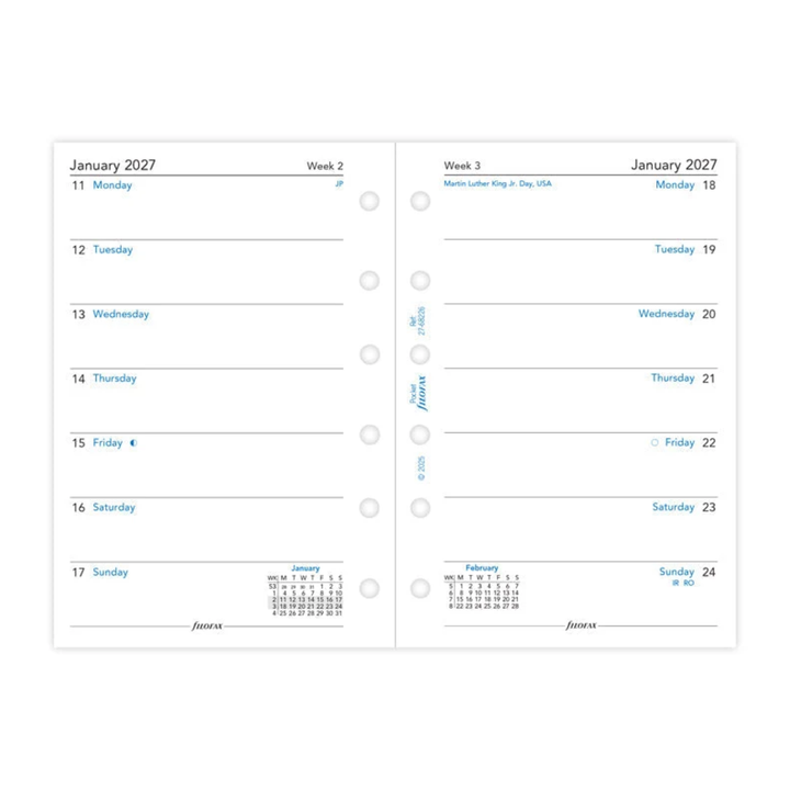 Filofax 2027 - Week On One Page - Diary Refill - Pocket - English