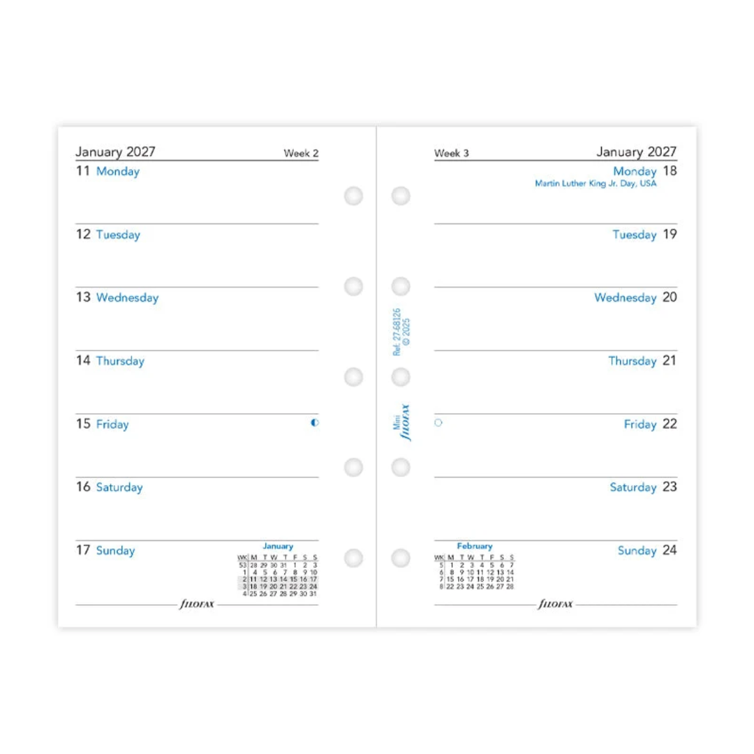 Filofax 2027 - Week On One Page - Diary Refill - Mini - English