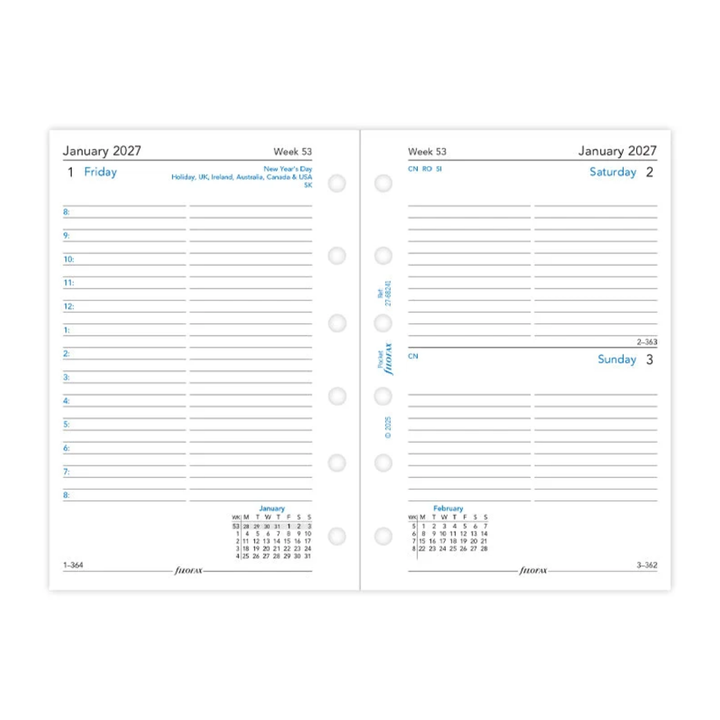 Filofax 2027 - One Day On One Page - Diary Refill - Pocket - English with Appointments, Saturday & Sunday