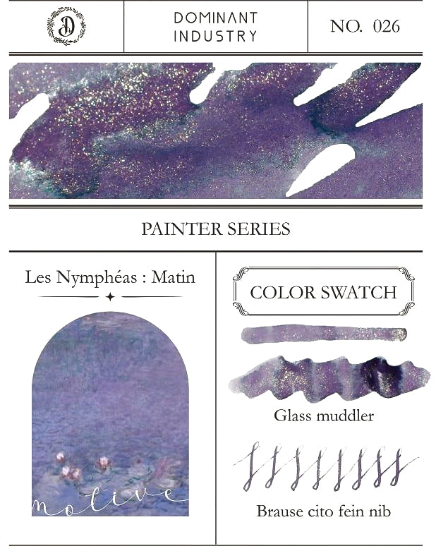 Vancouver Stationery Store - DOMINANT INDUSTRY – PAINTER SERIES – Bottled Fountain Pen Ink (25ml) – No.026 Les Nymphéas: Matin