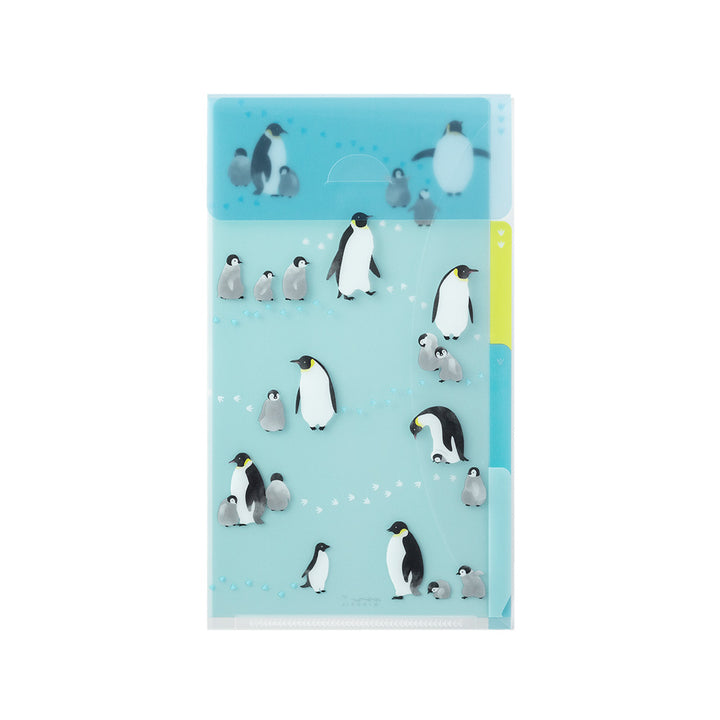 MIDORI - 3-Pocket Clear Folder with Flaps - A5 Slim | Penguins