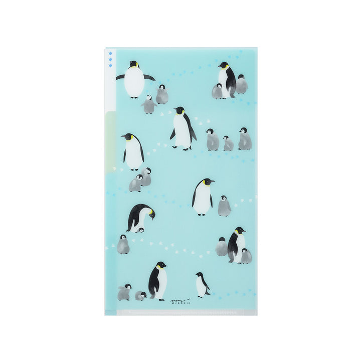 MIDORI - 3-Pocket Clear Folder with Flaps - A5 Slim | Penguins
