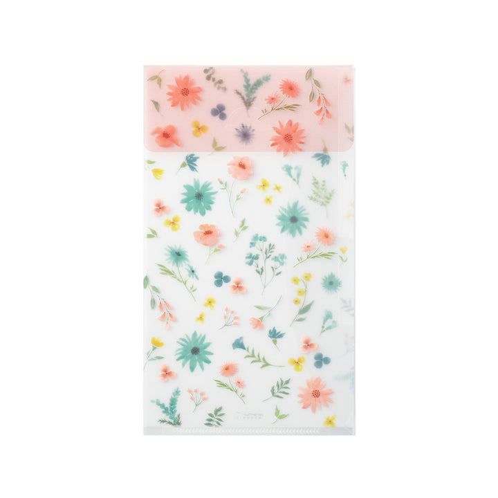 MIDORI - 3-Pocket Clear Folder with Flaps - A5 Slim | Flowers