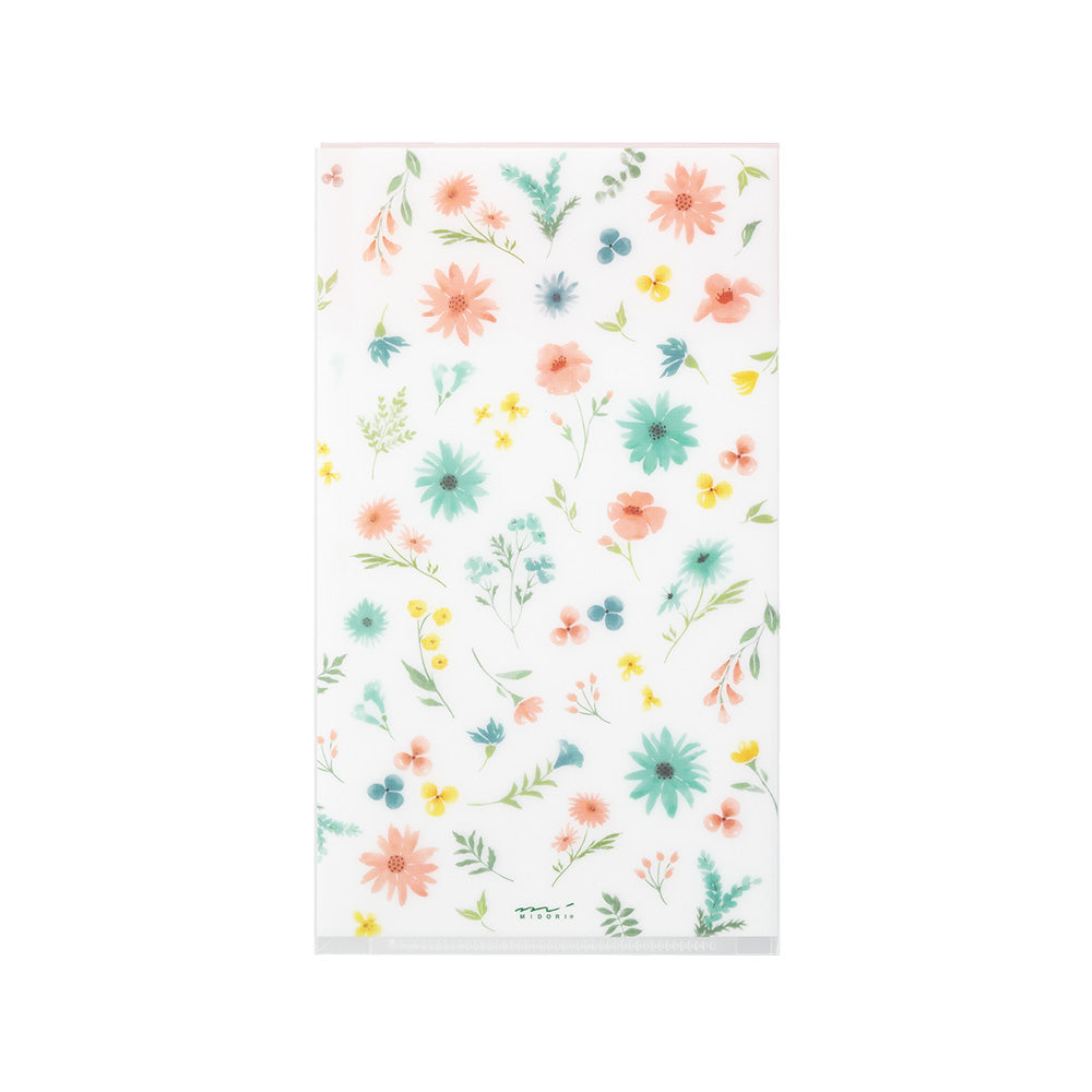 MIDORI - 3-Pocket Clear Folder with Flaps - A5 Slim | Flowers