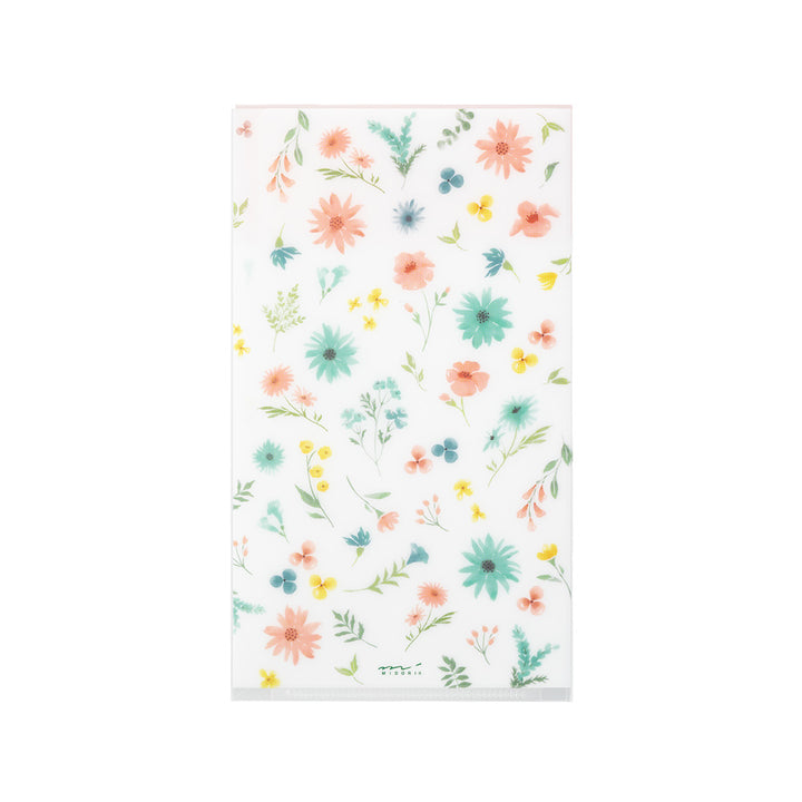 MIDORI - 3-Pocket Clear Folder with Flaps - A5 Slim | Flowers