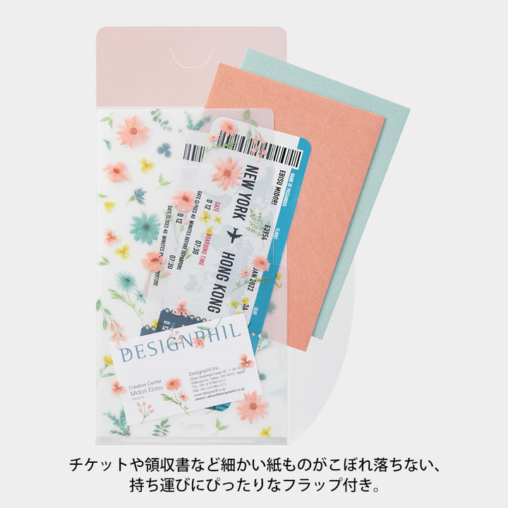 MIDORI - 3-Pocket Clear Folder with Flaps - A5 Slim | Flowers