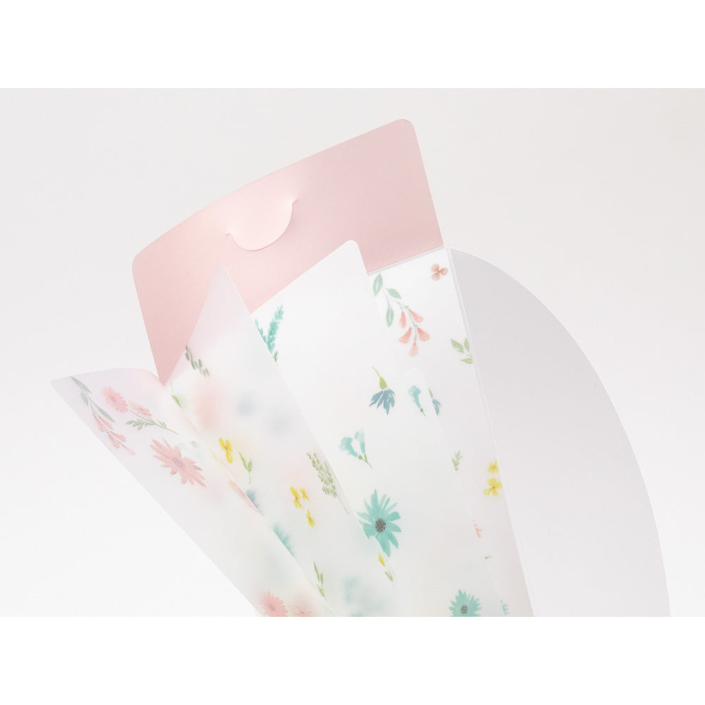MIDORI - 3-Pocket Clear Folder with Flaps - A5 Slim | Flowers