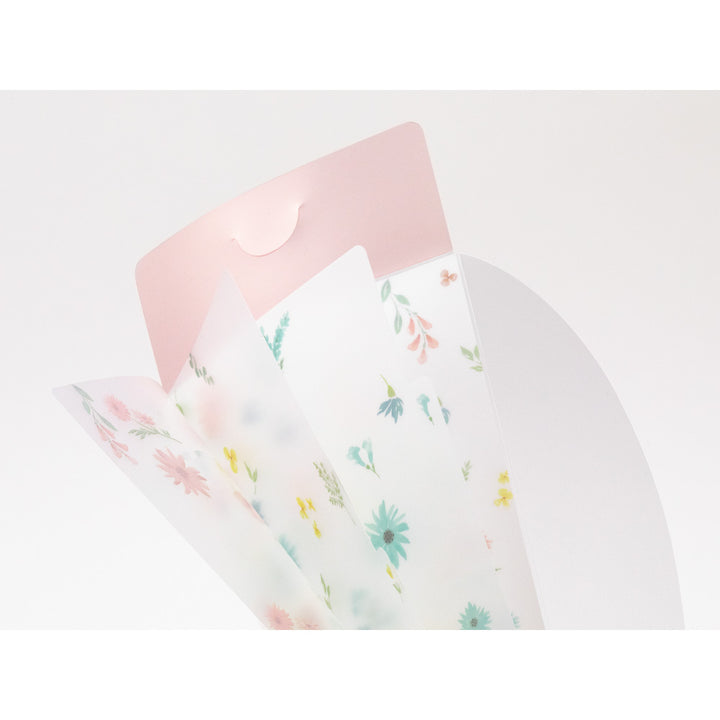MIDORI - 3-Pocket Clear Folder with Flaps - A5 Slim | Flowers