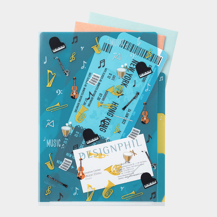 MIDORI - 3-Pocket Clear Folder - A5 | Musical Instruments