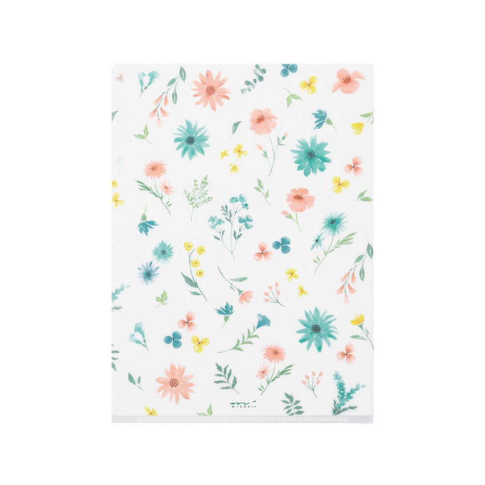 MIDORI - 3-Pocket Clear Folder - A5 | Flowers B