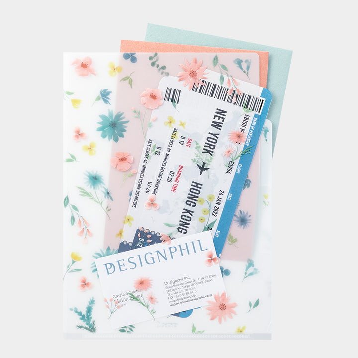 MIDORI - 3-Pocket Clear Folder - A5 | Flowers B