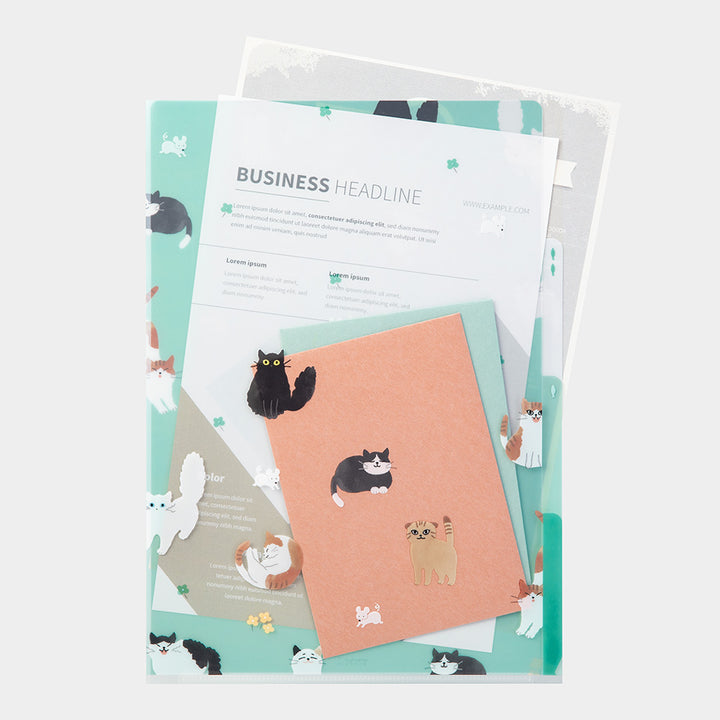 MIDORI - 3-Pocket Clear Folder - A4 - Cats A