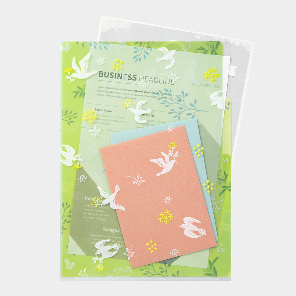 MIDORI - 3-Pocket Clear Folder - A4 | Birds